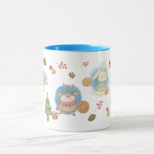 Hirsche, Vögel, Kaninchen und Schneemann während d Tasse (Zentrum)