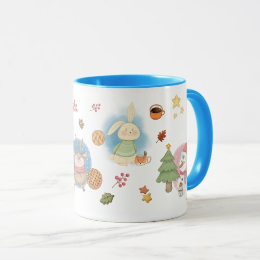 Hirsche, Vögel, Kaninchen und Schneemann während d Tasse (VorderseiteRechts)