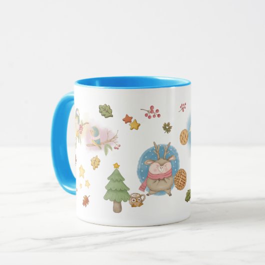 Hirsche, Vögel, Kaninchen und Schneemann während d Tasse (Vorderseite Links)