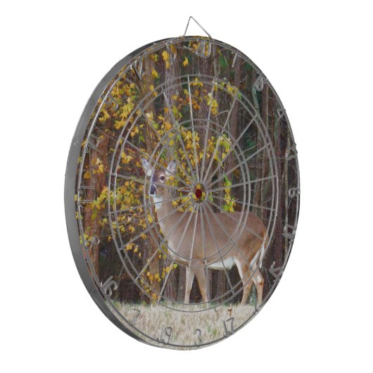 Hirsche vor dem gelben Herbstbaum Dartscheibe (Vorderseite Links)