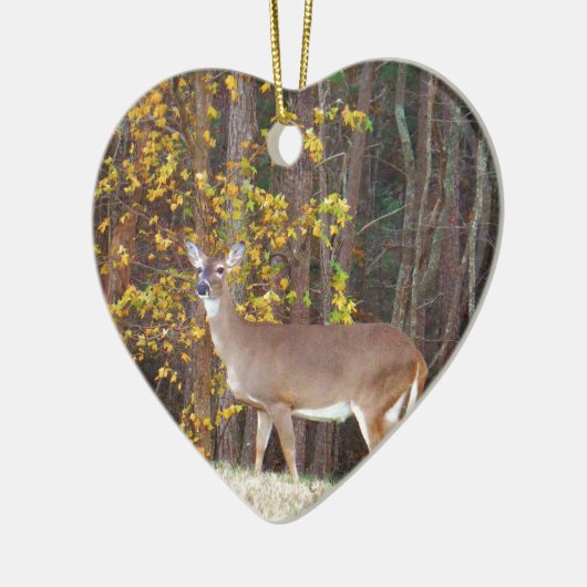 Hirsche vor dem gelben Herbstbaum Keramik Ornament (Links)