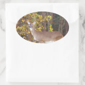 Hirsche vor dem gelben Herbstbaum Ovaler Aufkleber (Tasche)