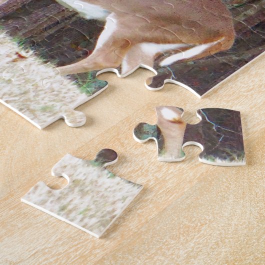 Hirsche vor dem gelben Herbstbaum Puzzle (Seite)