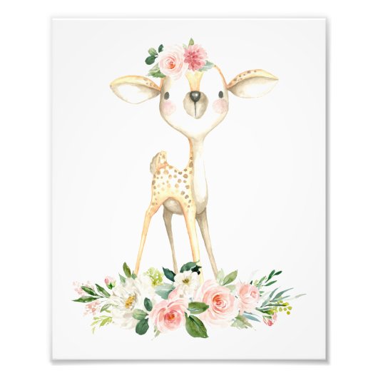 Hirsche, Waldtiere, Boho, rosa Blume Fotodruck (Vorne)