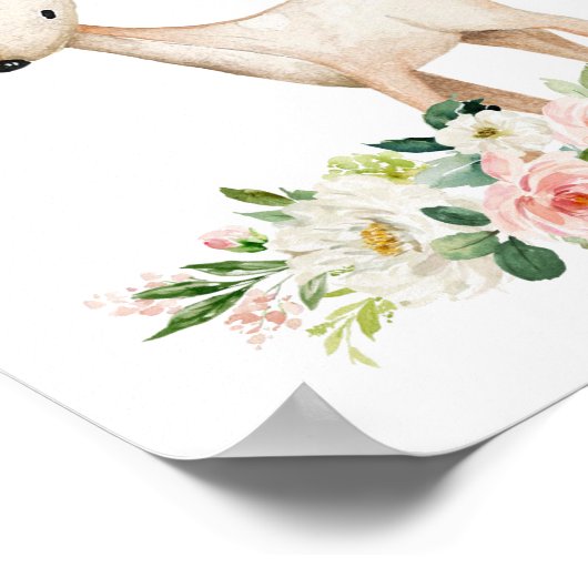 Hirsche, Waldtiere, Boho, rosa Blume Poster (Ecke)