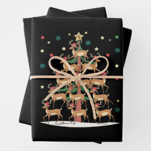 Hirsche Weihnachtsbaum Funny Holiday Niedlich Rent Geschenkpapier Set