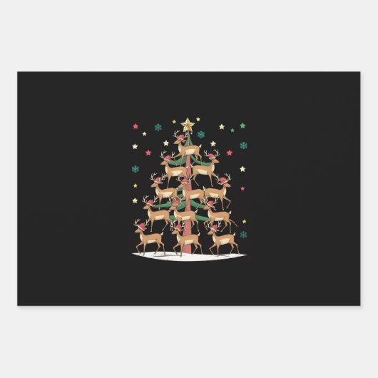 Hirsche Weihnachtsbaum Funny Holiday Niedlich Rent Geschenkpapier Set (Vorderseite)