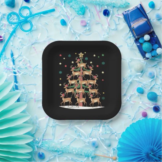 Hirsche Weihnachtsbaum Funny Holiday Niedlich Rent Pappteller (Party)