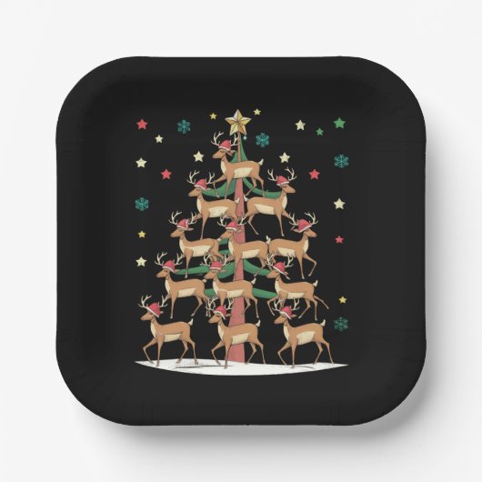Hirsche Weihnachtsbaum Funny Holiday Niedlich Rent Pappteller (Vorderseite)