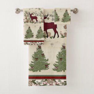 Hirsche Weihnachtsbaum Typografie Merry Bright Scr Badhandtuch Set