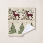 Hirsche Weihnachtsbaum Typografie Merry Bright Scr Badhandtuch Set (Waschlappen)