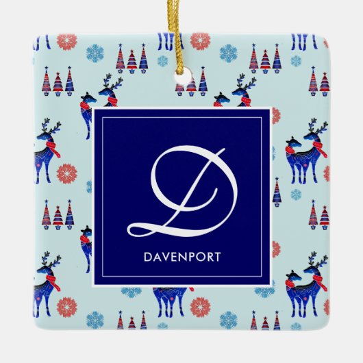 Hirsche, Weihnachtsbäume und Schneeflocken mit Mon Keramikornament (Vorderseite)
