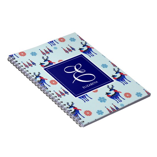 Hirsche, Weihnachtsbäume und Schneeflocken mit Mon Notizblock (Rechte Seite)