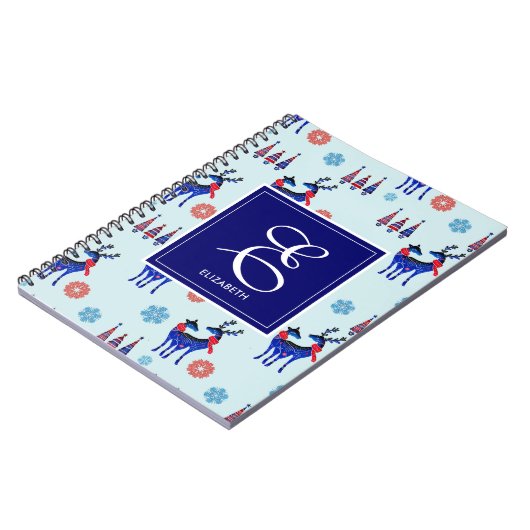 Hirsche, Weihnachtsbäume und Schneeflocken mit Mon Notizblock (Linke Seite)