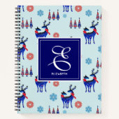 Hirsche, Weihnachtsbäume und Schneeflocken mit Mon Notizblock (Vorderseite)