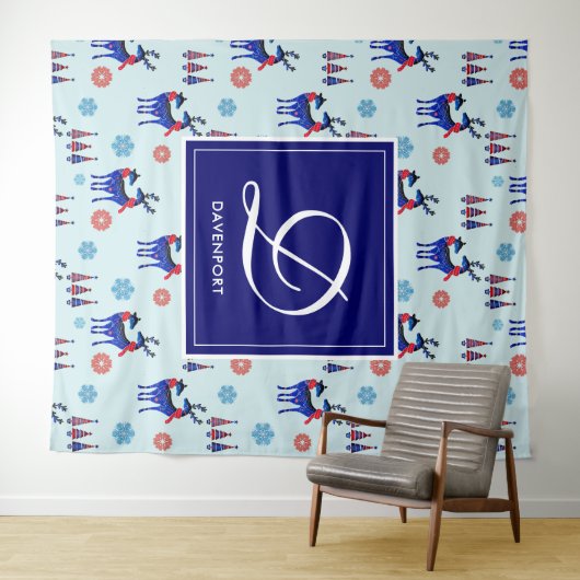 Hirsche, Weihnachtsbäume und Schneeflocken mit Mon Wandteppich (Beispiel (Horizontal))