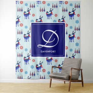 Hirsche, Weihnachtsbäume und Schneeflocken mit Mon Wandteppich