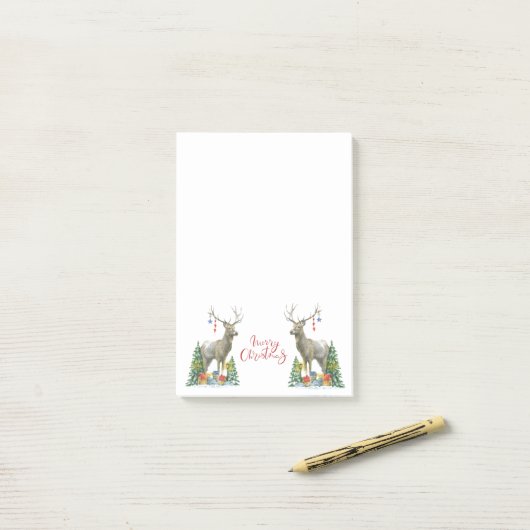 Hirsche, Weihnachtsbaumen und Geschenke Poststitel Post-it Klebezettel (Auf Schreibtisch)