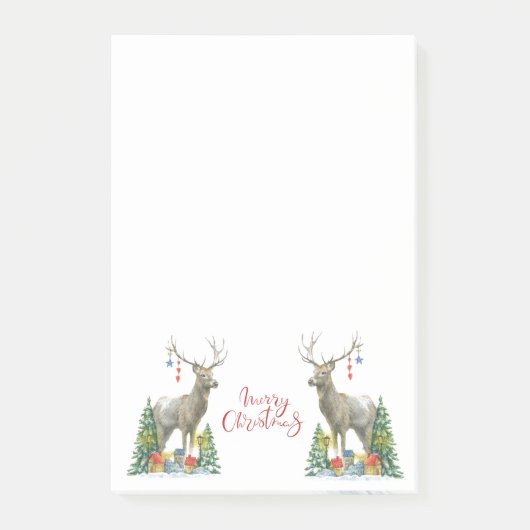 Hirsche, Weihnachtsbaumen und Geschenke Poststitel Post-it Klebezettel (Vorderseite)