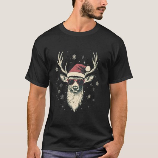 Hirsche Weihnachtsmannmütze Süße Tier Jagd Jäger C T-Shirt (Vorderseite)