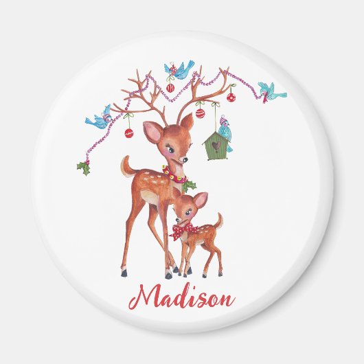 Hirsche Weihnachtsvögel | Weihnachts-Strumpf Magnet (Vorne)