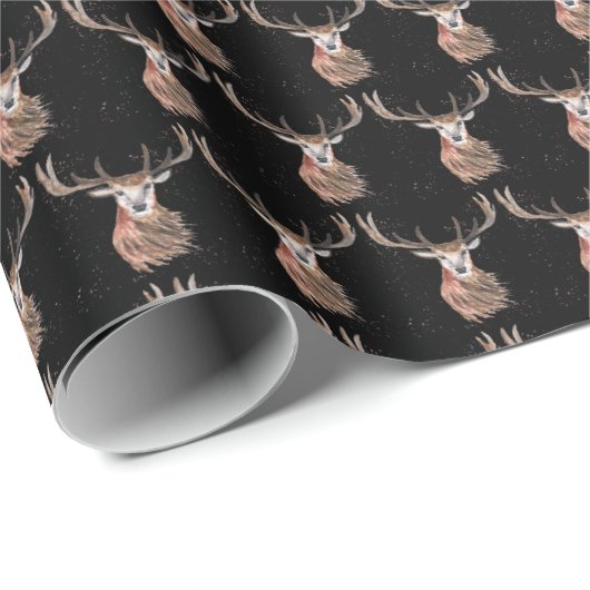 Hirsche Weihnachtswasserfarbe Muster Woodland Brow Geschenkpapier (Rolleneckpunkt)