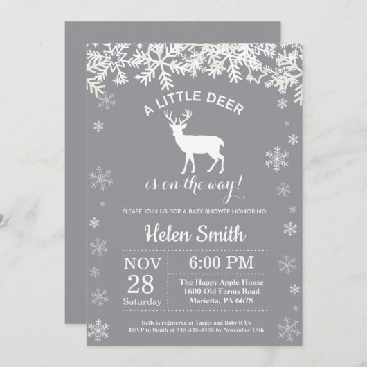 Hirsche Winter Baby Shower Snowflake Einladung (Vorne/Hinten)
