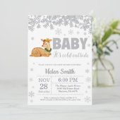 Hirsche Winter Baby Shower Snowflake Einladung (Stehend Vorderseite)