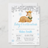 Hirsche Winter Blue Boy Baby Showflake Einladung (Vorderseite)