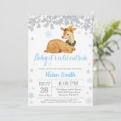 Hirsche Winter Blue Boy Baby Showflake Einladung (Stehend Vorderseite)