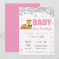 Hirsche Winter Pink Girl Babydusche Schneeflocke