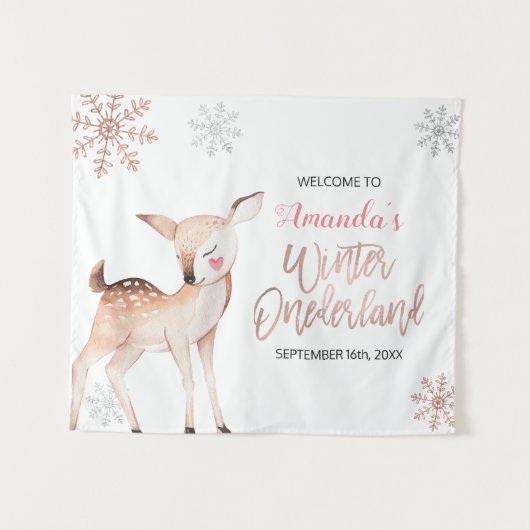 Hirsche Winterschneeflocken ONEderland Begrüßungsz Wandteppich (Vorderseite (Horizontal))