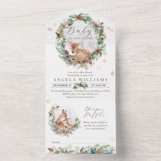 Hirsche Winterwald Kälte Außendusche All In One Einladung (Innen Boden)