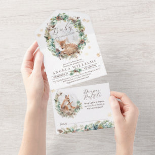 Hirsche Winterwald Kälte Außendusche All In One Einladung