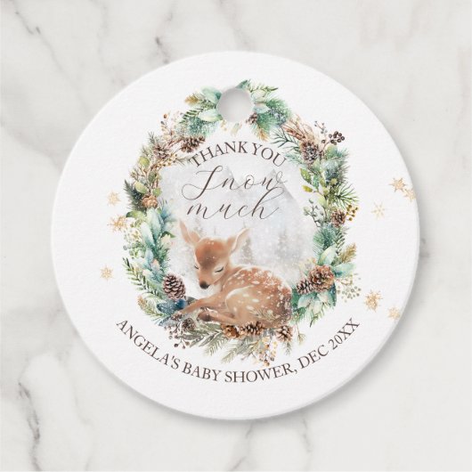 Hirsche Winterwald Kälte Außendusche Geschenkanhänger (Vorderseite)