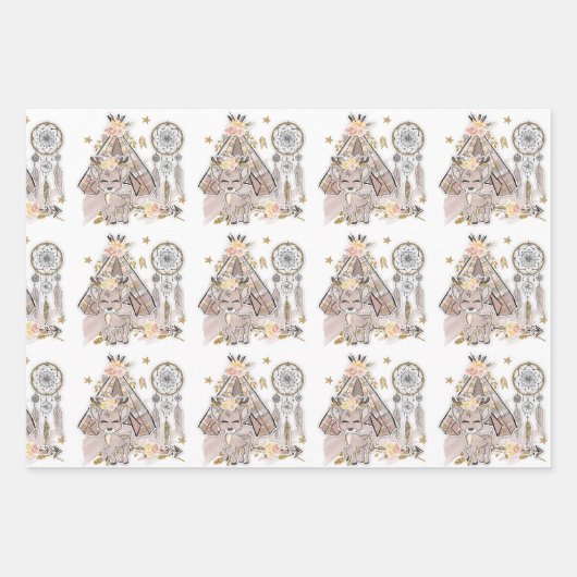 Hirsche, Zelte und Dreamcatchers Geschenkpapier Set (Vorderseite 3)