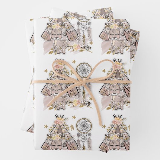 Hirsche, Zelte und Dreamcatchers Geschenkpapier Set (Beispiel)