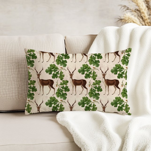 Hirscheiche Verlasst Vintage Waldbeige Dekokissen (Von Creator hochgeladen)