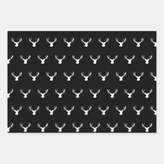 Hirschelbucht Jagd auf Schwarz-weiße Weihnachtsfes Geschenkpapier Set (Vorderseite 2)