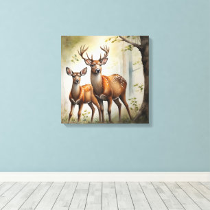 Hirschfamilie auf Waldlichtung Wildlife Leinwanddruck