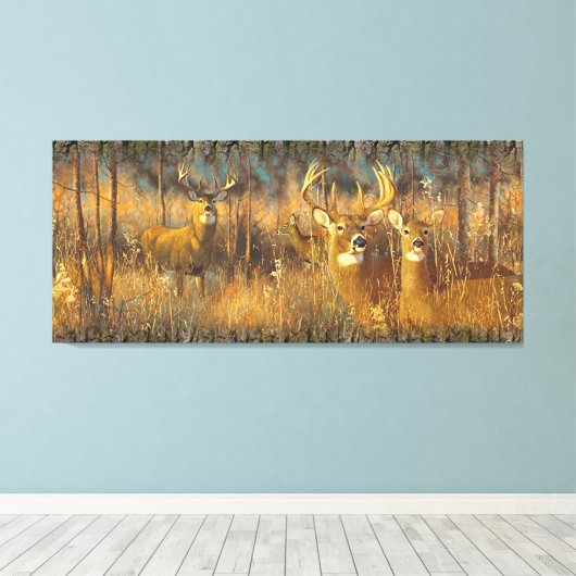 Hirschfamilie in der Herbstsonne Leinwanddruck (Insitu (Holzboden))