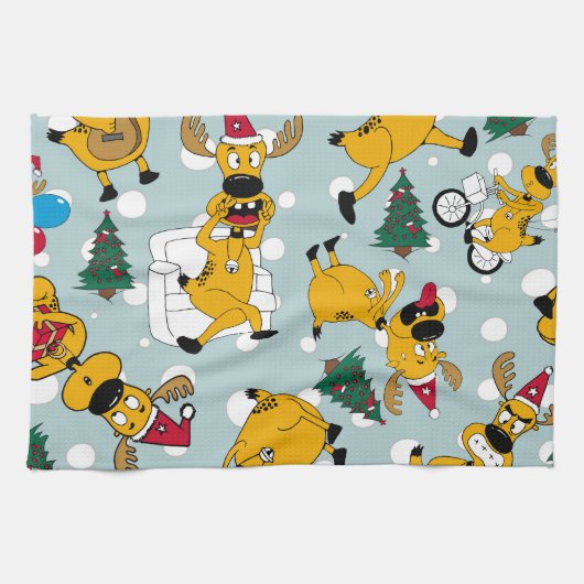 Hirschfest: Weihnachtsmuster Geschirrtuch (Horizontal)