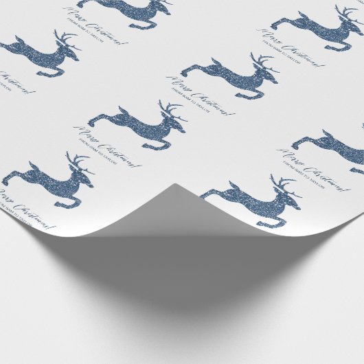 Hirschform in Imitaten Blauer Glitzer mit Text aus Geschenkpapier (Ecke)