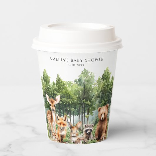 Hirschfox Grüne Waldtiere Kinderdusche Pappbecher (Vorderseite)