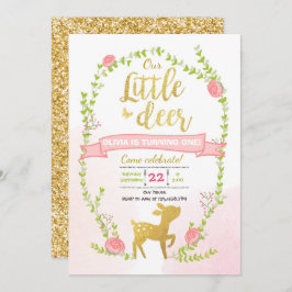 Hirschgeburt einladen Girl Pink Gold Woodland Part Einladung