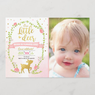 Hirschgeburt einladen Girl Pink Gold Woodland Part Einladung