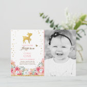 Hirschgeburt einladen Woodland Gold Pink Flora Einladung (Stehend Vorderseite)