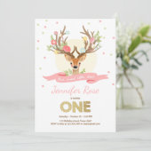 Hirschgeburt laden Antlers Woodland Gold Pink ein Einladung (Stehend Vorderseite)