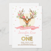 Hirschgeburt laden Antlers Woodland Gold Pink ein Einladung (Vorne/Hinten)