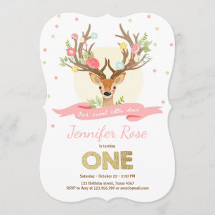 Hirschgeburt lädt Antlers Woodland Gold Pink ein Einladung